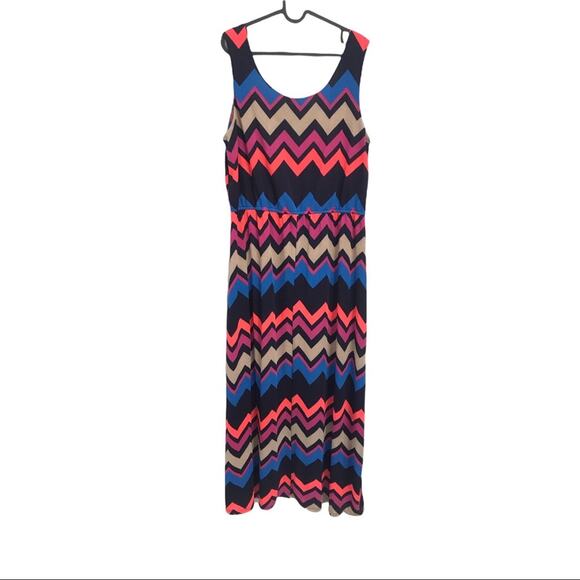 J for Justify Sleeveless Maxi Dress Multicolor Zig Zag Stripes Size 2X - Picture 1 of 7